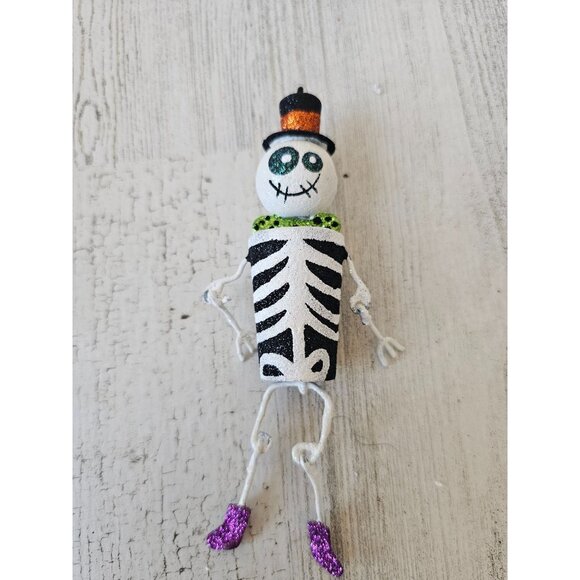 Pier 1 glitter skeleton jointed ornament sparkle retired rare Xmas tree top hat - Picture 1 of 8